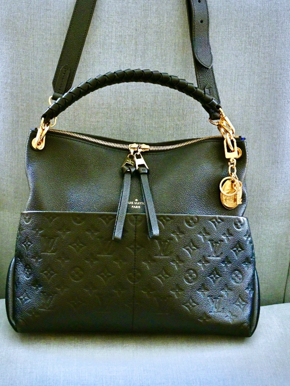 LOUIS VUITTON BLACK MAIDA HOBO BAG w/ VIOLET BLUE INTERIOR & POCKETS - Picture 1 of 14